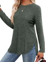 Ribbed Knit Long Sleeve T-Shirt - Trendsi - Flyclothing LLC