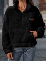 Heart Half Zip Long Sleeve Teddy Sweatshirt - Trendsi