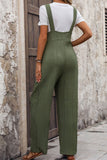 Textured Pocketed Wide Strap Overalls - Trendsi