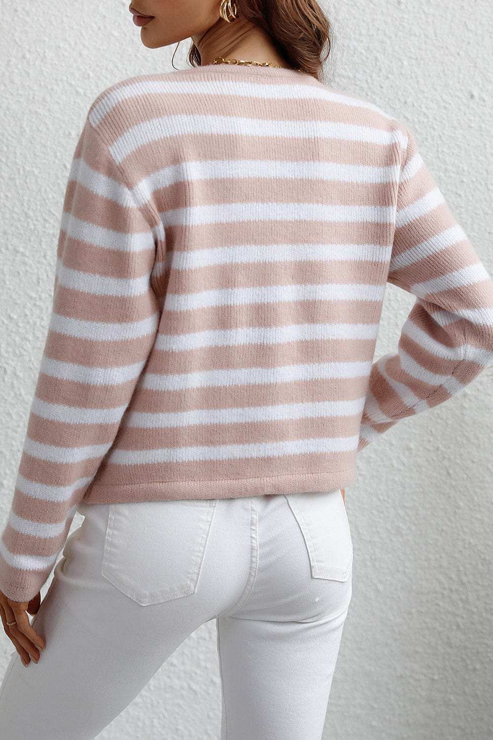 Striped Button Down Long Sleeve Cardigan - Trendsi - Flyclothing LLC