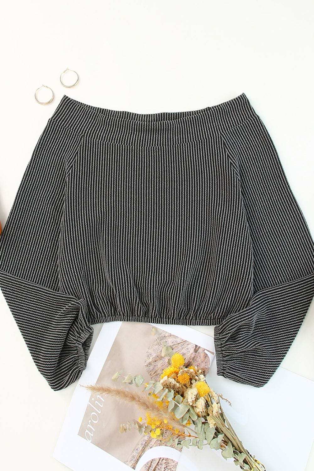 Off-Shoulder Long Sleeve Top - Trendsi - Flyclothing LLC