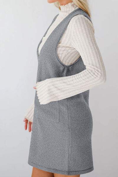Lovelet Pocketed V-Neck Mini Sweater Overall Dress - Trendsi - Flyclothing LLC