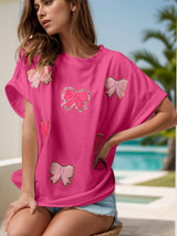 Bow Round Neck Short Sleeve T-Shirt - Trendsi - Flyclothing LLC
