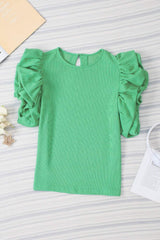 Ruched Round Neck Short Sleeve Blouse - Trendsi - Flyclothing LLC