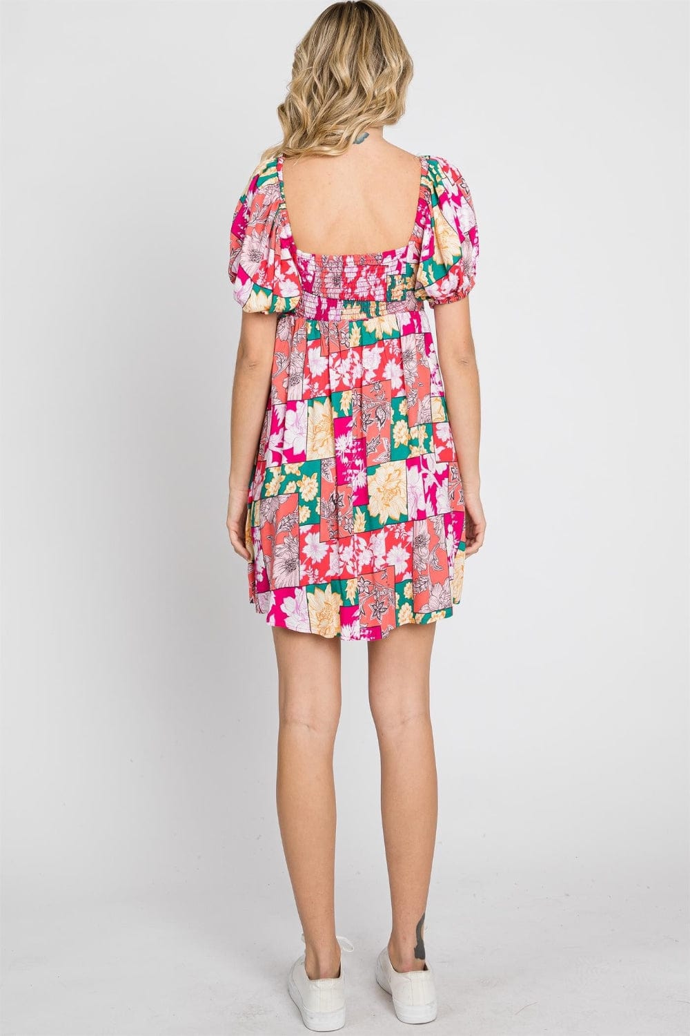 GeeGee Floral Ruff Sleeve Mini Dress - Trendsi