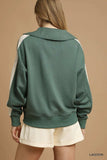Umgee Contrast Long Sleeve Sweatshirt with Collar - Trendsi - Flyclothing LLC