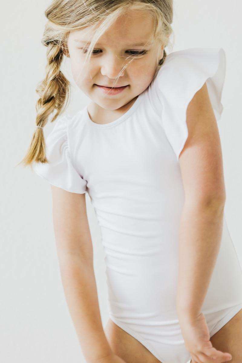 White S/S Flutter Sleeve Leotard - Mila & Rose ® - Flyclothing LLC
