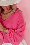 Waffle-Knit V-Neck Long Sleeve Blouse - Trendsi - Flyclothing LLC