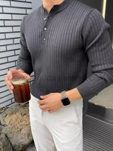 Button Detail Ribbed Long Sleeve Men's Knit Top - Trendsi - Flyclothing LLC