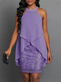 Halter Neck Layered Lace Mini Dress - Trendsi
