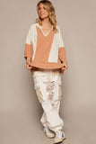 POL Notched Frayed Edge Contrast Top - Trendsi