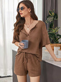 Full Size Waffle-Knit Dropped Shoulder Top and Shorts Set - Trendsi - Flyclothing LLC