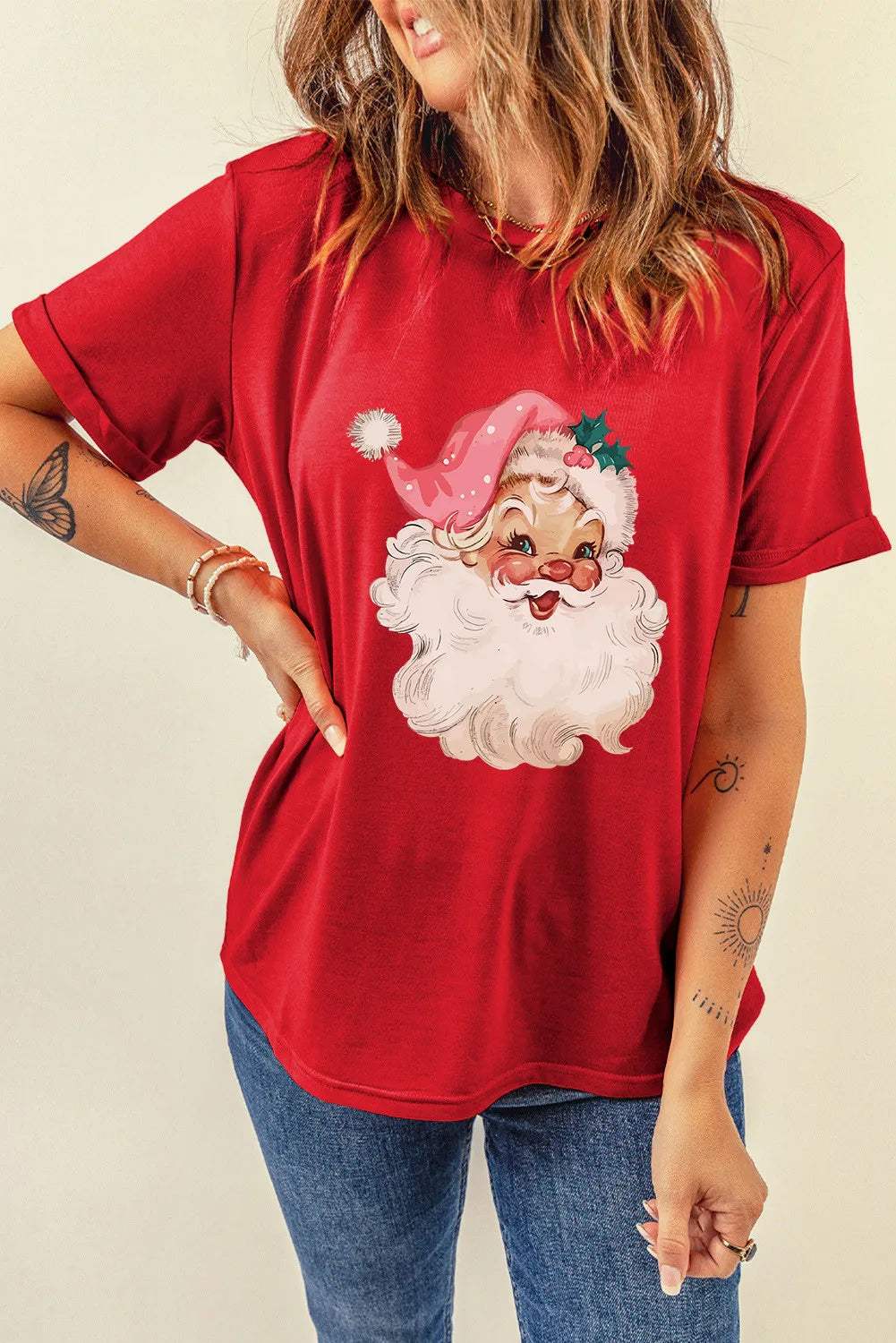 Santa Round Neck Short Sleeve T-Shirt - Trendsi - Flyclothing LLC