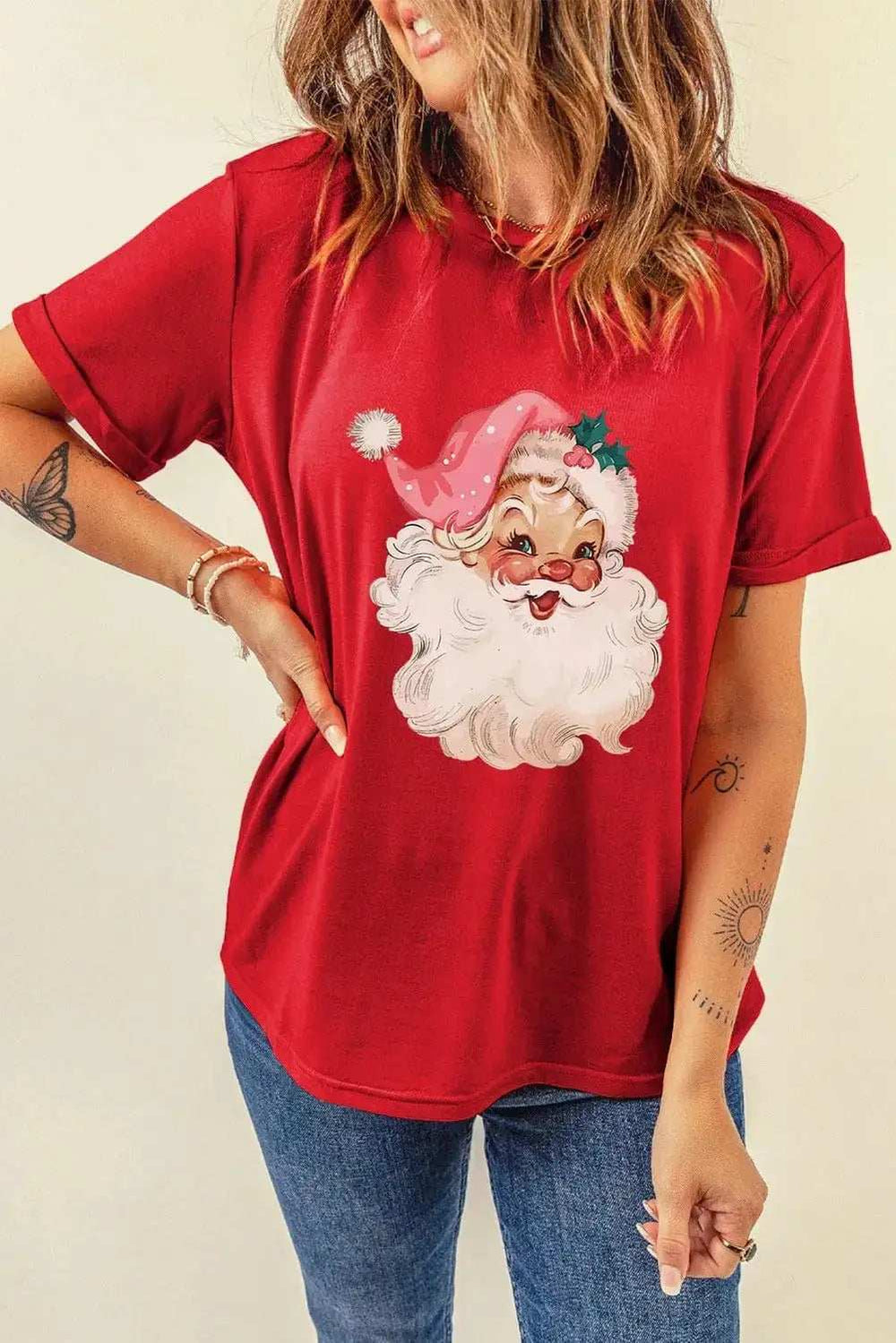 Santa Round Neck Short Sleeve T-Shirt - Trendsi - Flyclothing LLC