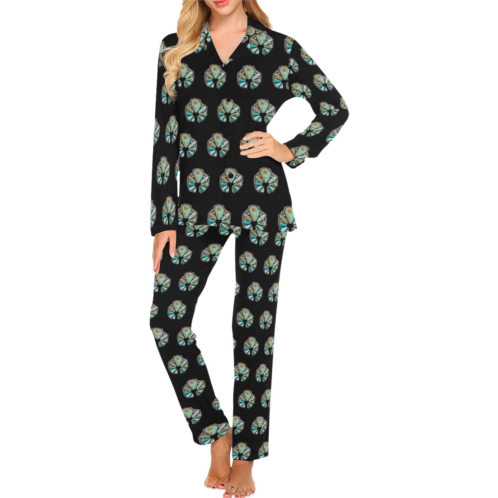 Baha Ranch Turquoise Naja Women's Western Long Pajama Set