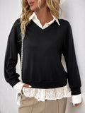 Perfee Faux Layered Contrast Long Sleeve Sweatshirt - Trendsi