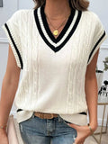 Cable-Knit V-Neck Sweater Vest - Trendsi - Flyclothing LLC