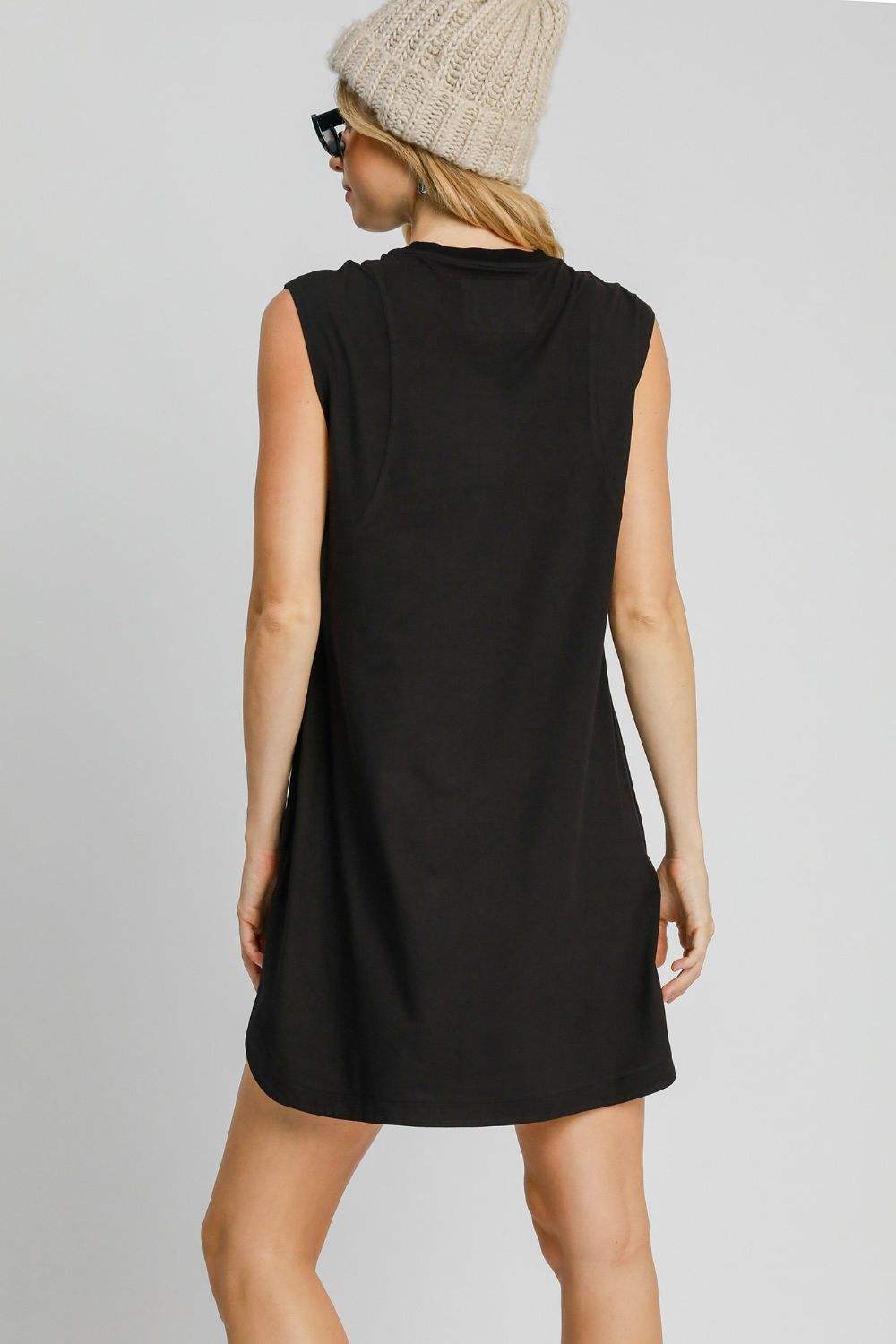 Umgee Round Neck Sleeveless High-Low Curved Hemline Mini Dress - Trendsi - Flyclothing LLC