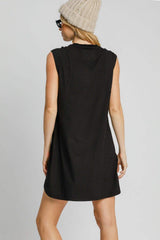 Umgee Round Neck Sleeveless High-Low Curved Hemline Mini Dress - Trendsi - Flyclothing LLC