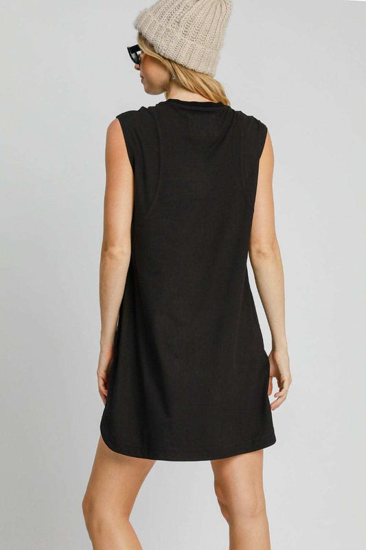Umgee Round Neck Sleeveless High-Low Curved Hemline Mini Dress - Trendsi - Flyclothing LLC