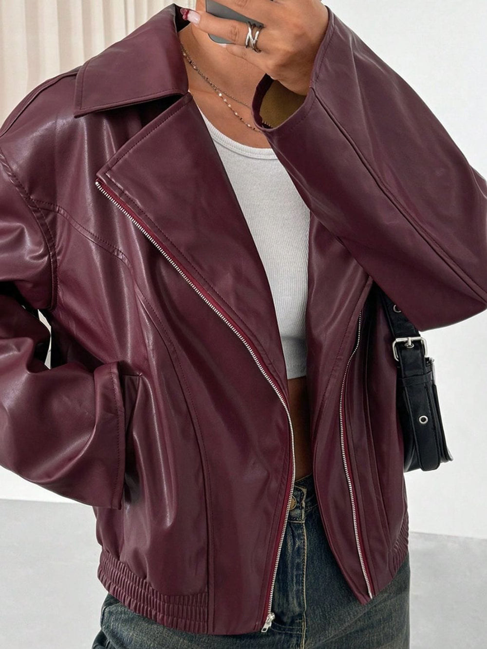 Zip Up Drop Shoulder Jacket - Trendsi