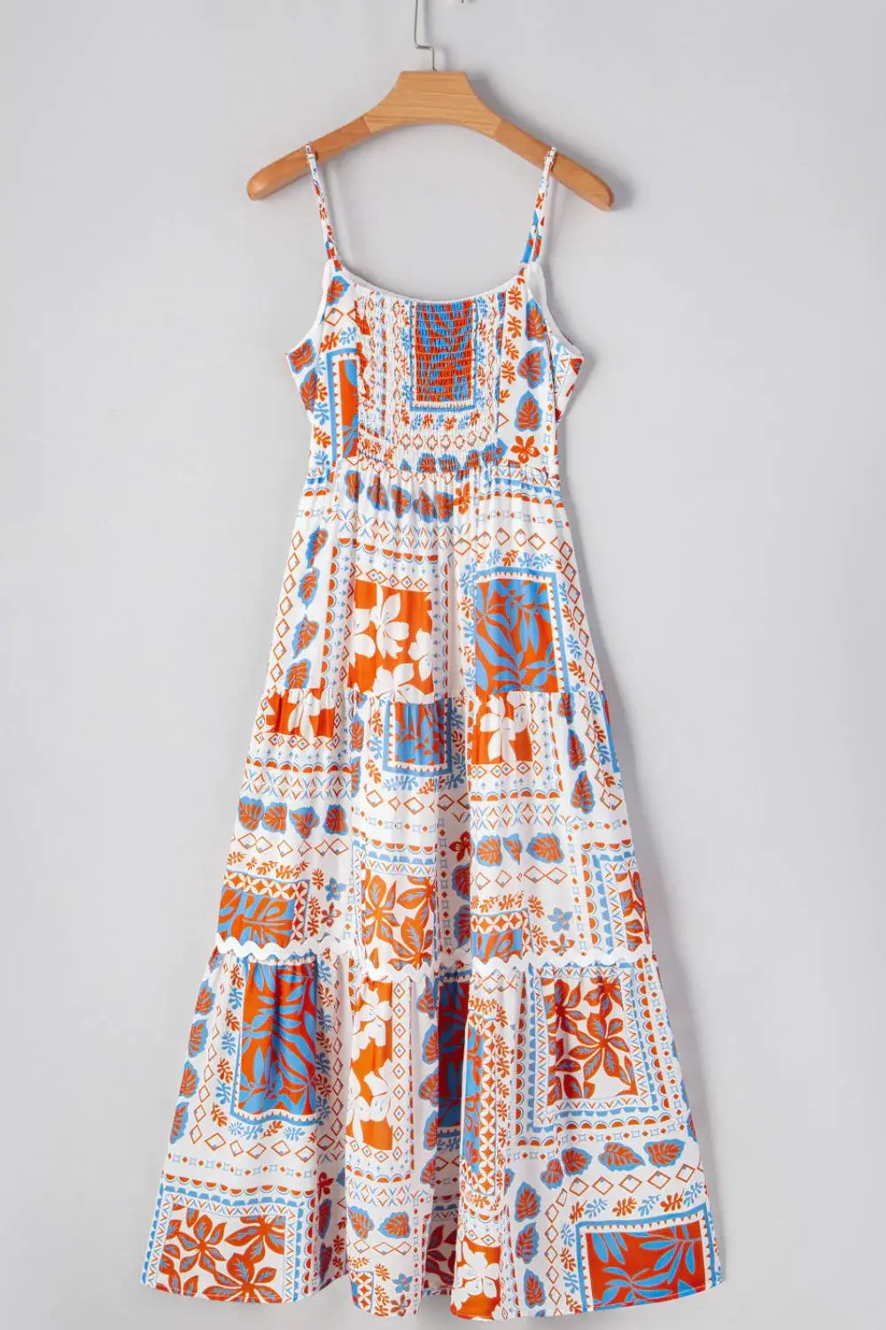Printed Smocked Back Ricrac Trim Cami Dress - Trendsi - Flyclothing LLC