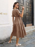 V-Neck Short Sleeve Midi Dress - Trendsi - Flyclothing LLC