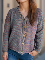 Heathered V-Neck Long Sleeve Cardigan - Trendsi