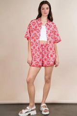 VERY J Full Size Tropical Printed Shirt Top and Shorts Set Plus Size - Trendsi - Flyclothing LLC