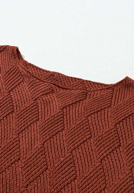 Diamond Round Neck Dropped Shoulder Sweater - Trendsi - Flyclothing LLC