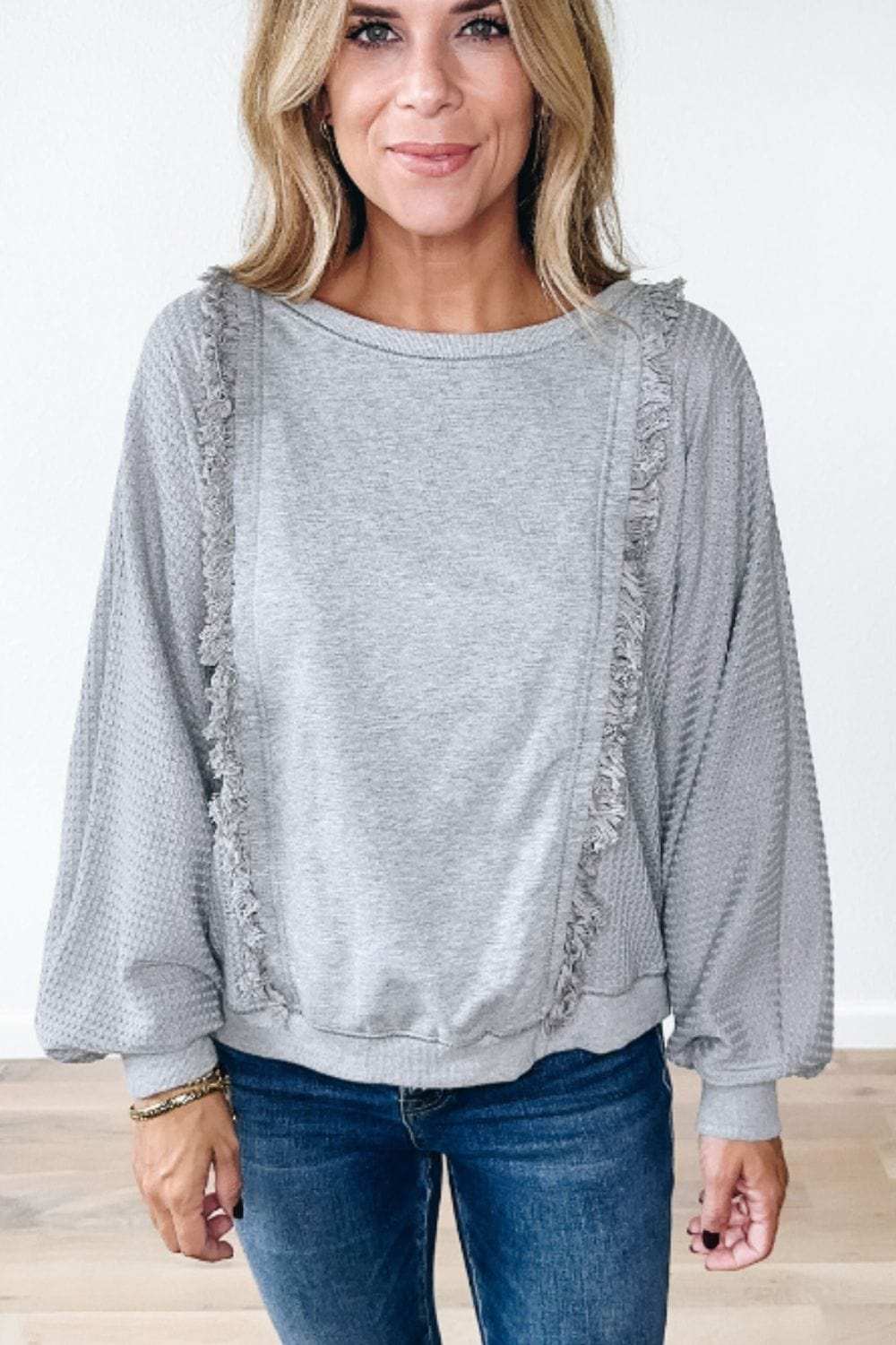Raw Hem Round Neck Long Sleeve Sweatshirt - Trendsi - Flyclothing LLC