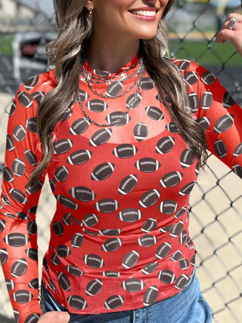 Game Day Mesh Sheer Long Sleeve Top - Trendsi - Flyclothing LLC