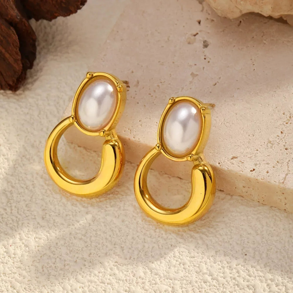 18K Gold-Plated Pearl Earrings - Trendsi - Flyclothing LLC
