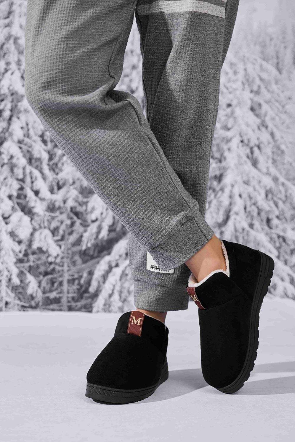 Letter M Suede Round Toe Slippers - Trendsi - Flyclothing LLC