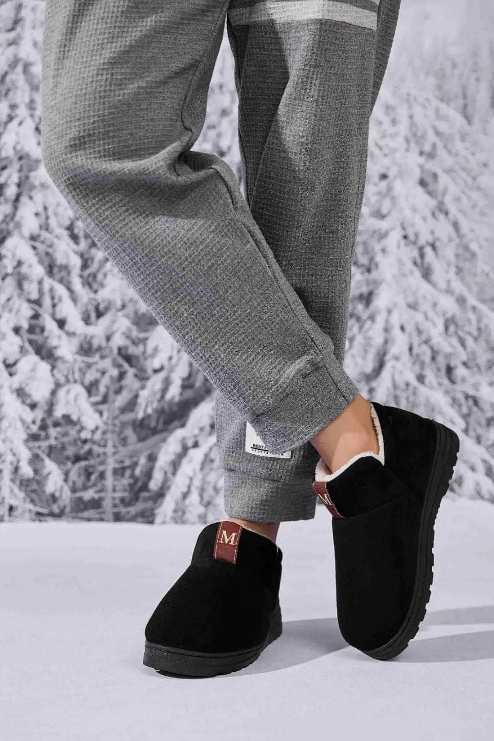 Letter M Suede Round Toe Slippers - Trendsi - Flyclothing LLC