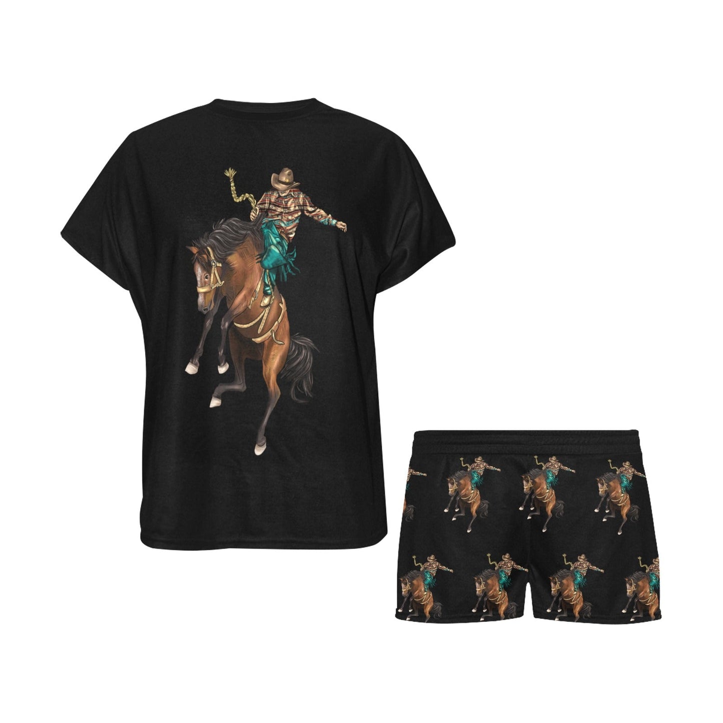 Baha Ranch Rodeo Cowboy Womens Western Top and Short Pajama Set
