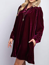 Frill Notched Long Sleeve Dress with Pockets - Trendsi - Flyclothing LLC