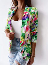 Vibrant Floral Print Open Front Blazer - Trendsi - Flyclothing LLC
