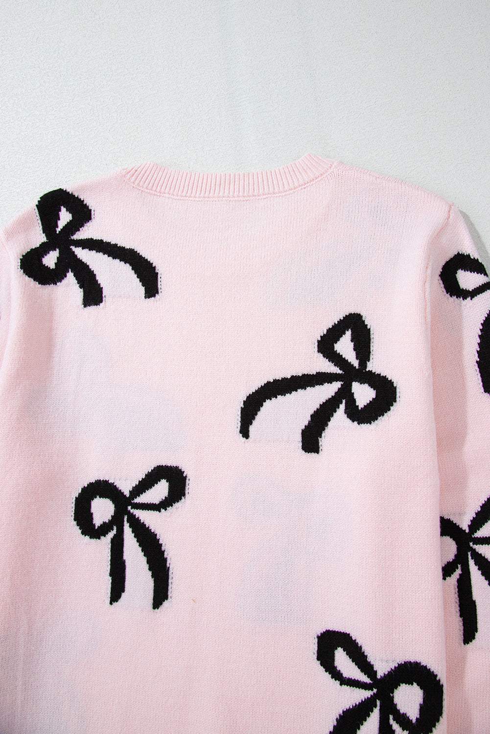 Bow Pattern Round Neck Loose Fit Sweater - Trendsi - Flyclothing LLC