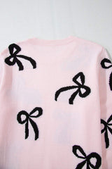 Bow Pattern Round Neck Loose Fit Sweater - Trendsi - Flyclothing LLC