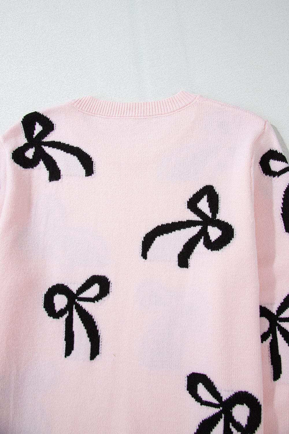 Bow Pattern Round Neck Loose Fit Sweater - Trendsi - Flyclothing LLC