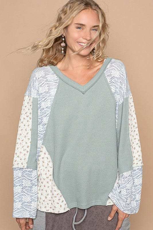 POL Lace Floral Round Neck Knit Top - Trendsi - Flyclothing LLC