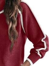 Full Size Turtleneck Contrast Trim Sweater Plus Size - Trendsi - Flyclothing LLC
