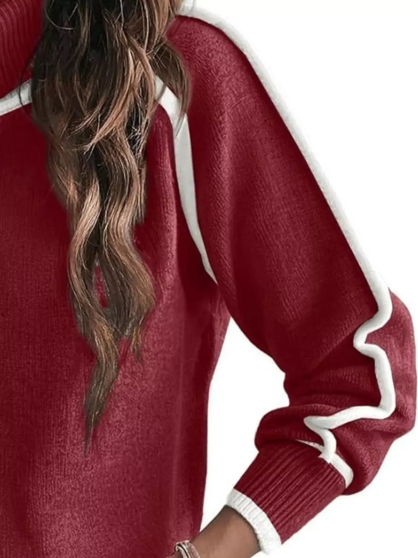 Full Size Turtleneck Contrast Trim Sweater Plus Size - Trendsi - Flyclothing LLC