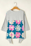 Slit Floral V-Neck Three-Quarter Sleeve Blouse - Trendsi - Flyclothing LLC