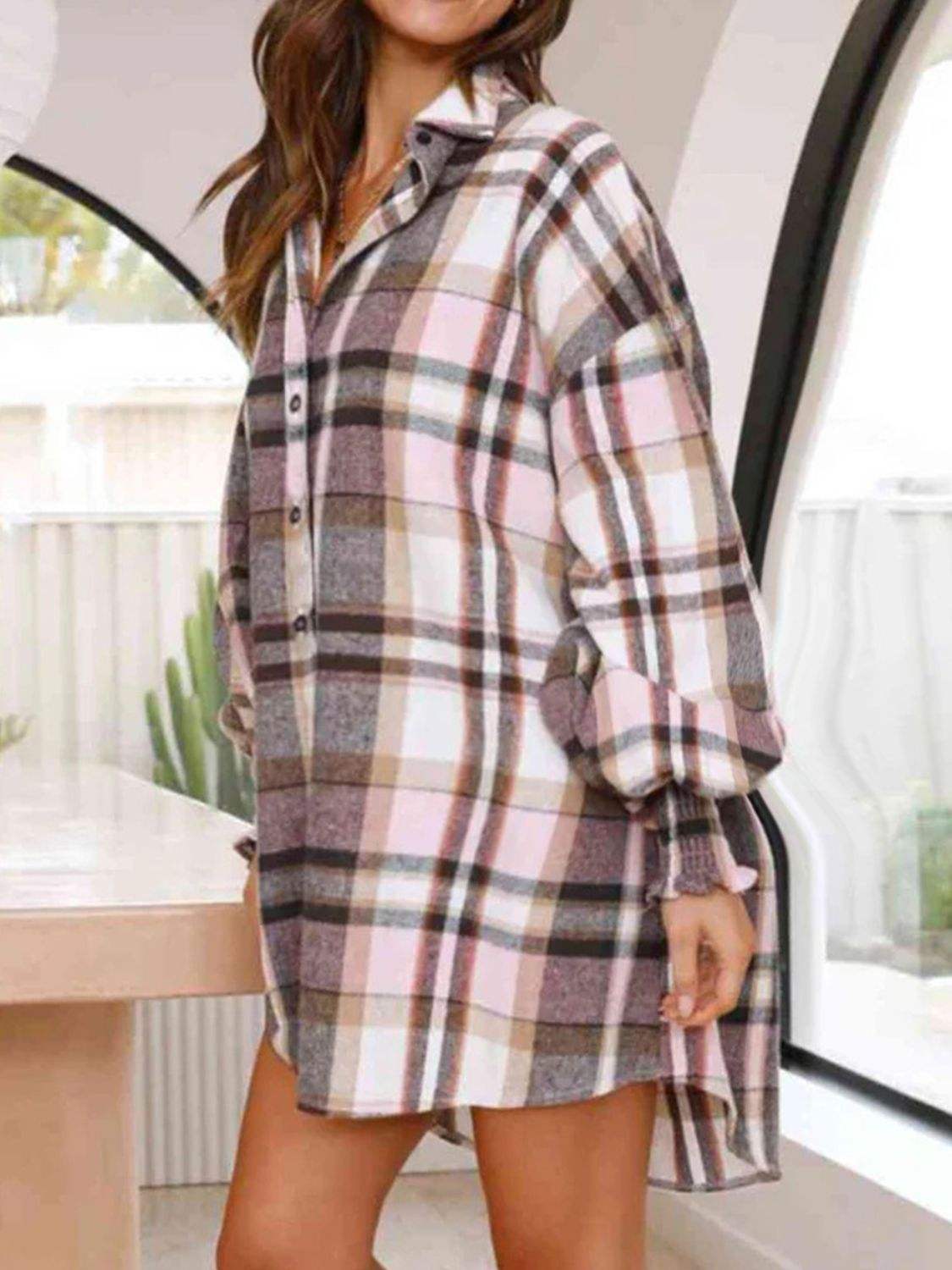 Plaid Button Up Long Sleeve Shirt - Trendsi - Flyclothing LLC