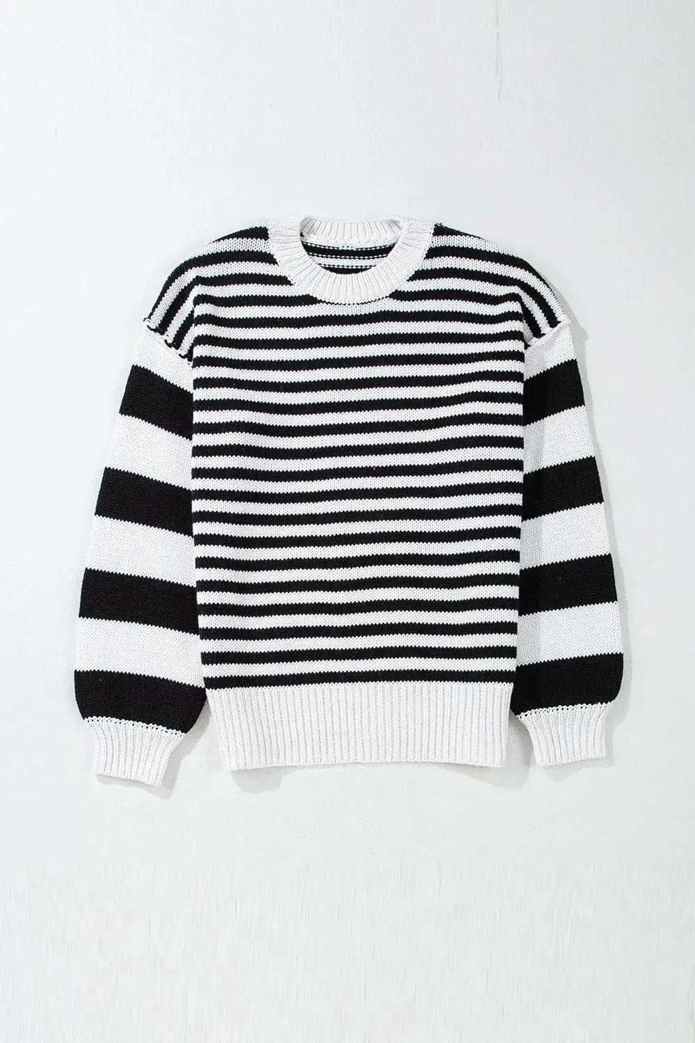 Striped Round Neck Long Sleeve Sweater - Trendsi - Flyclothing LLC