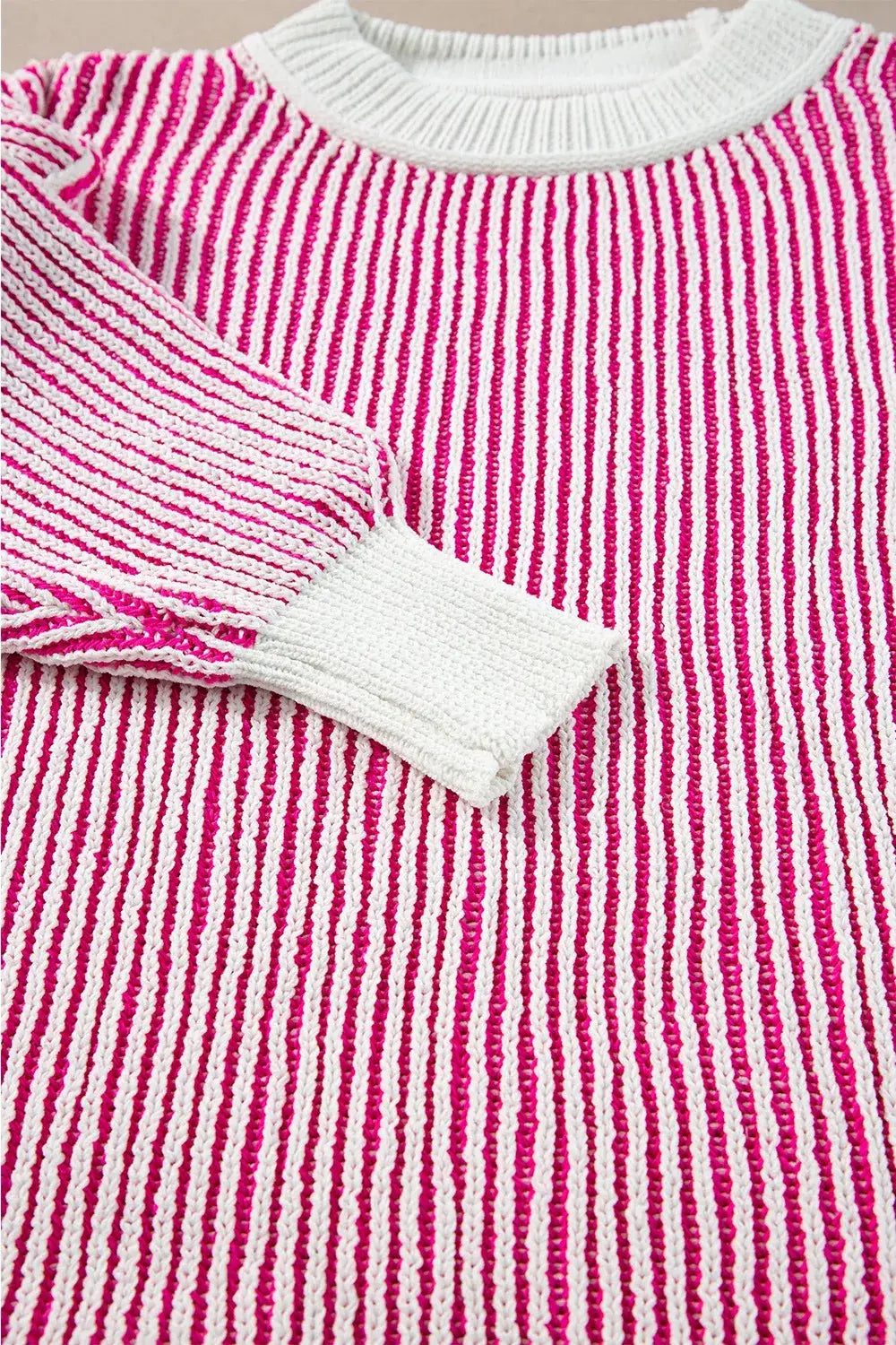 Striped Textured Knit Contrast Edge Loose Sweater - Trendsi - Flyclothing LLC