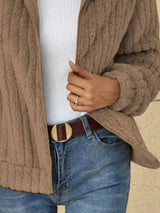 Full Size Zip-Up Long Sleeve Texture Jacket Plus Size - Trendsi - Flyclothing LLC