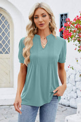 Notched Short Sleeve T-Shirt - Trendsi - Flyclothing LLC